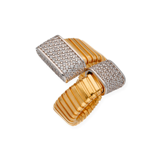 Anillo Entrelazado Tubo de Gas en Plata 925 con Baño de Oro 18k y Circonitas