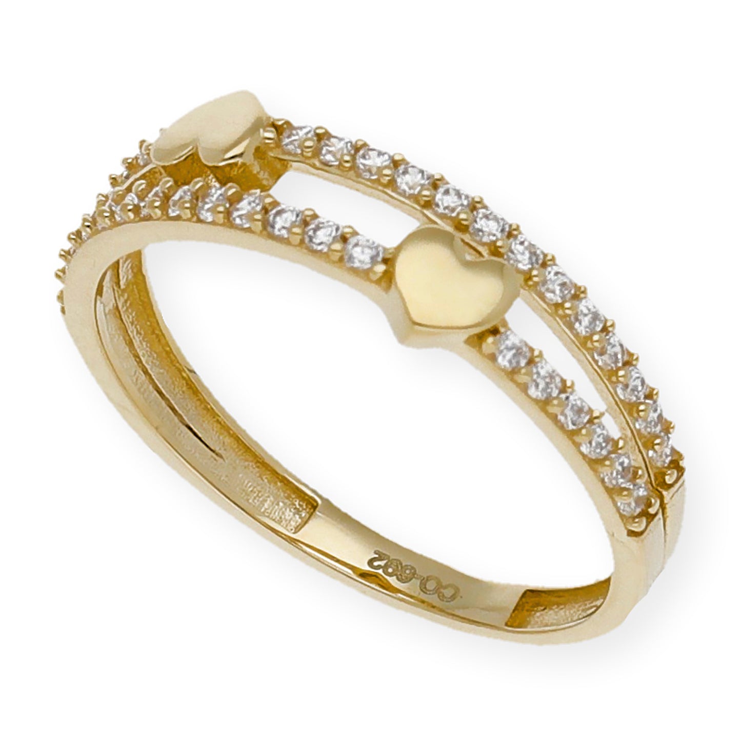 Anillo Tiara con Corazones en Oro 18k y Circonitas