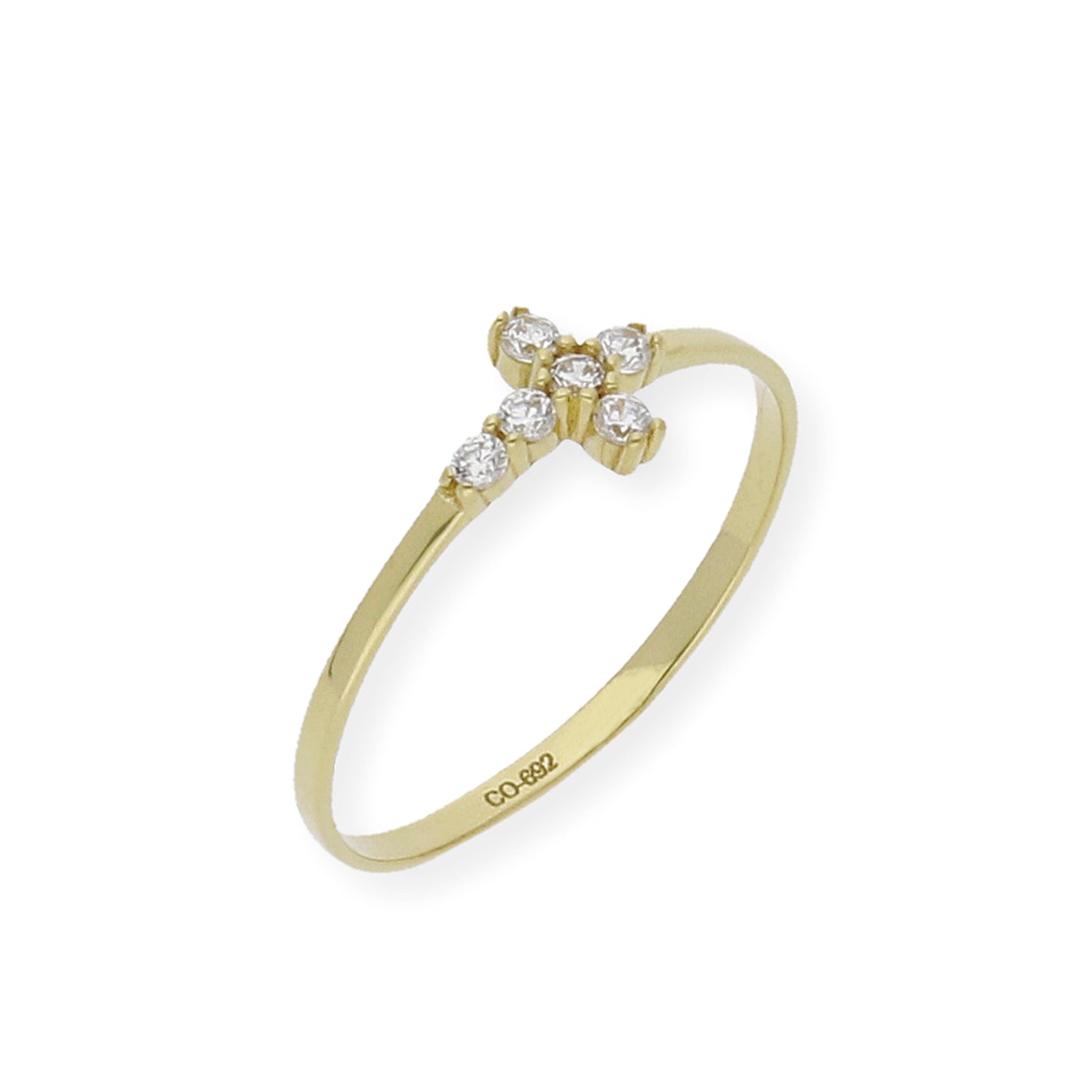 Anillo Cruz pequeña en Oro 18k y Circonitas