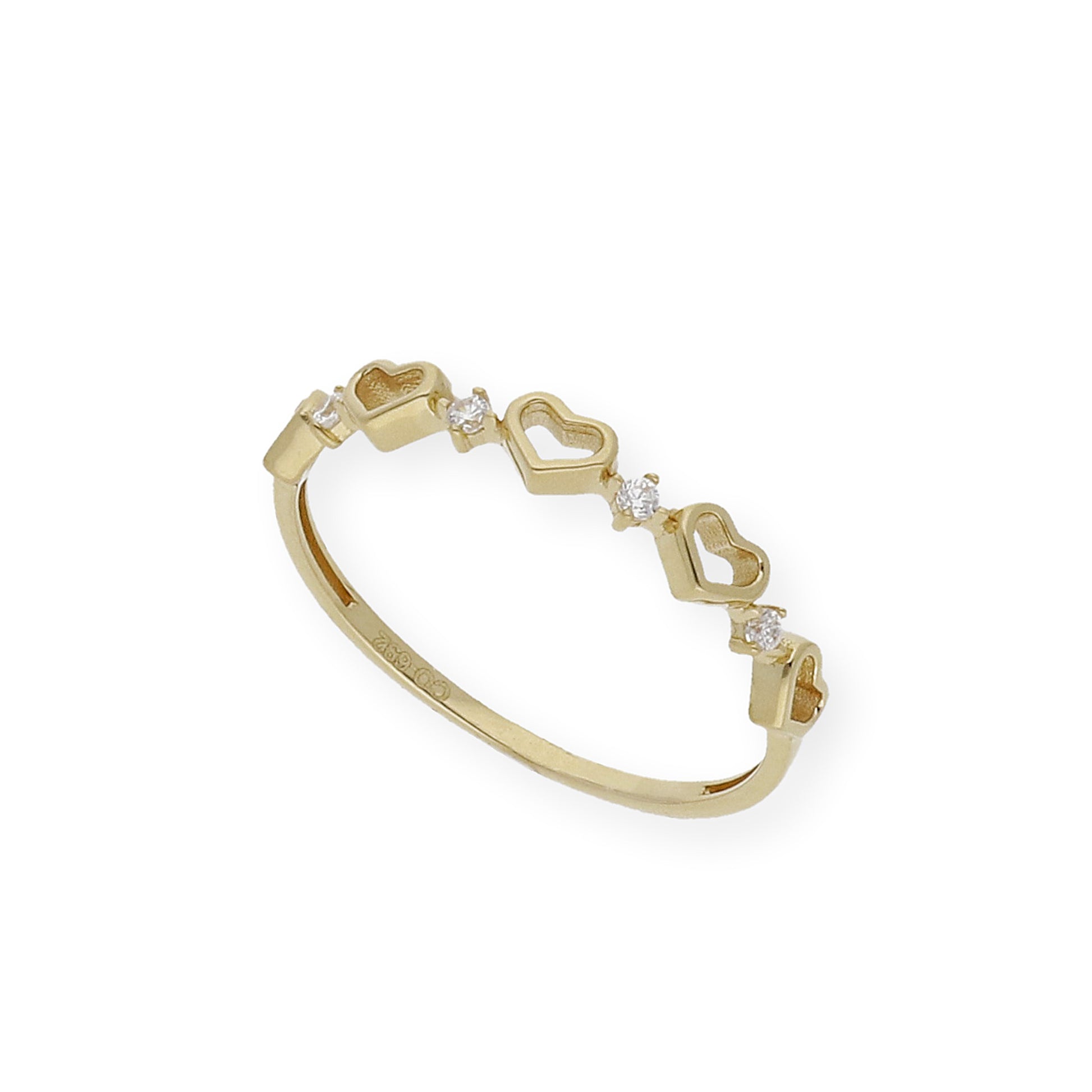 Anillo Corazones Calados en Oro 18k y Circonitas