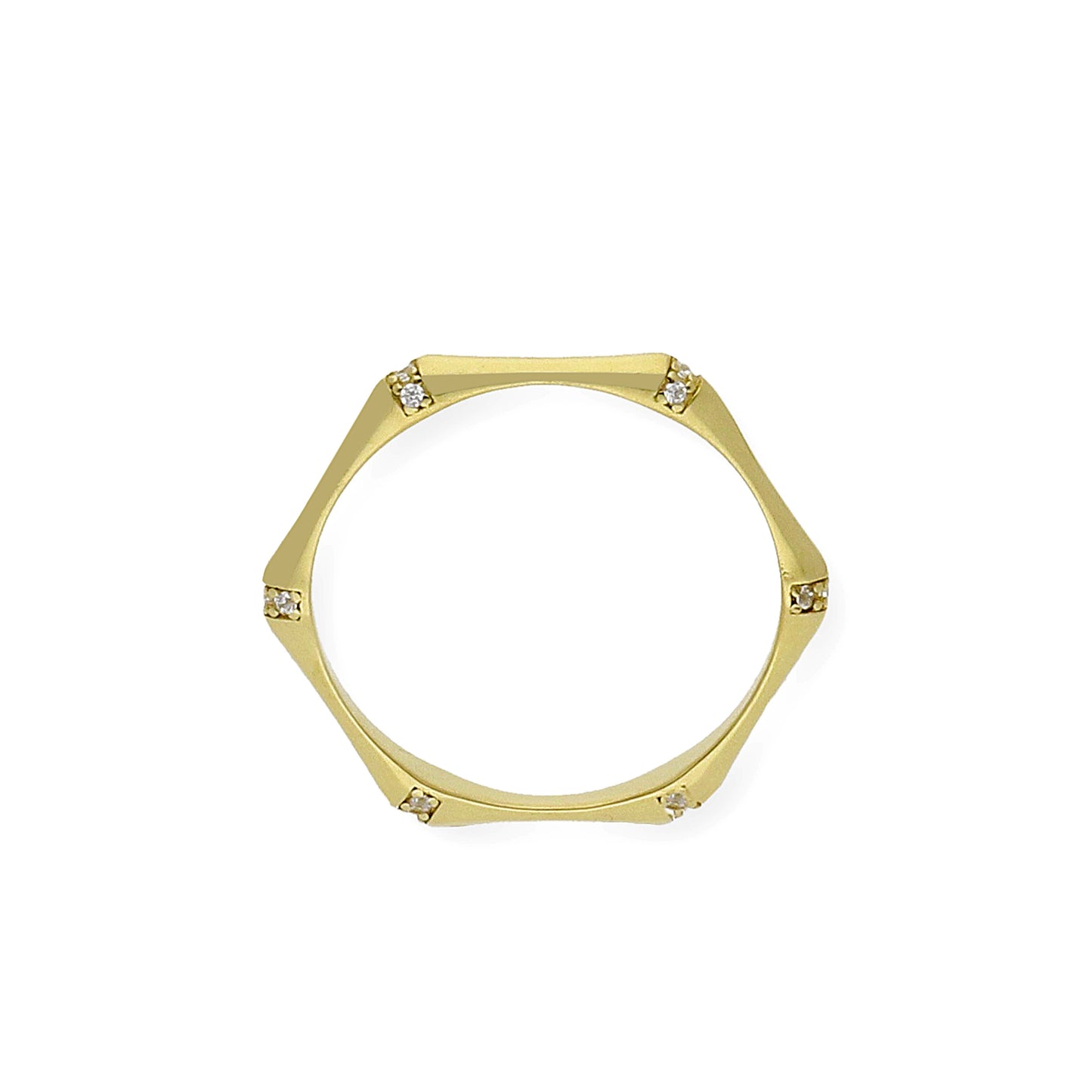 Anillo Hexágono en Oro 18k y Circonitas