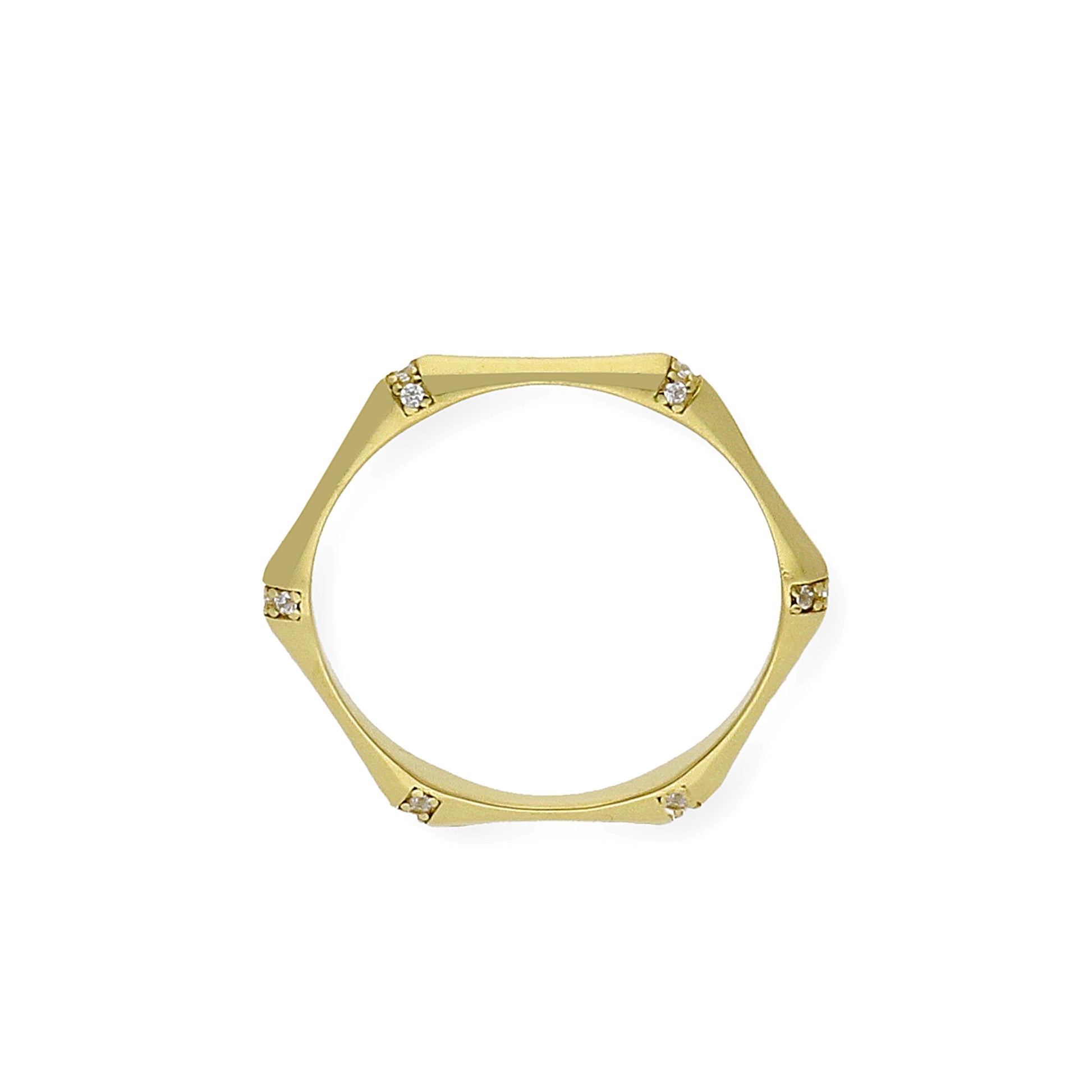 Anillo Hexágono en Oro 18k y Circonitas