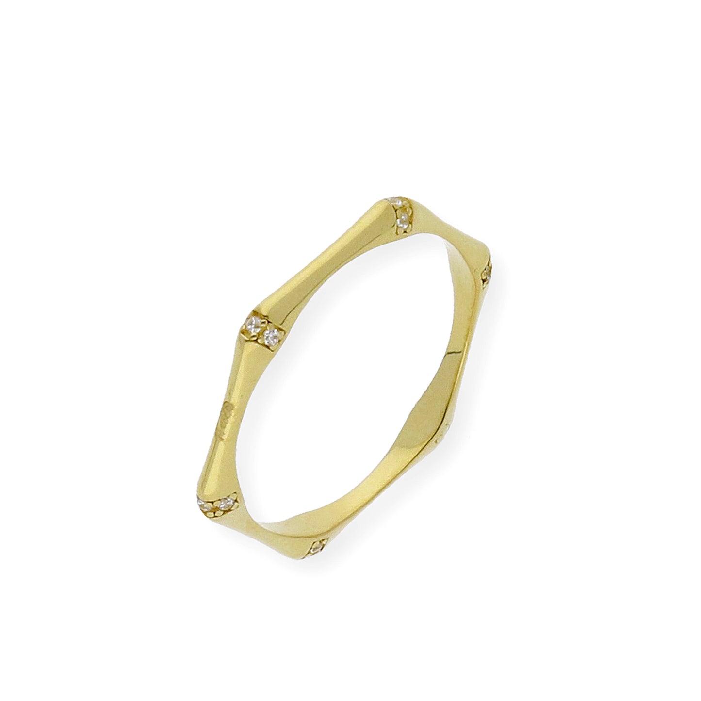 Anillo Hexágono en Oro 18k y Circonitas