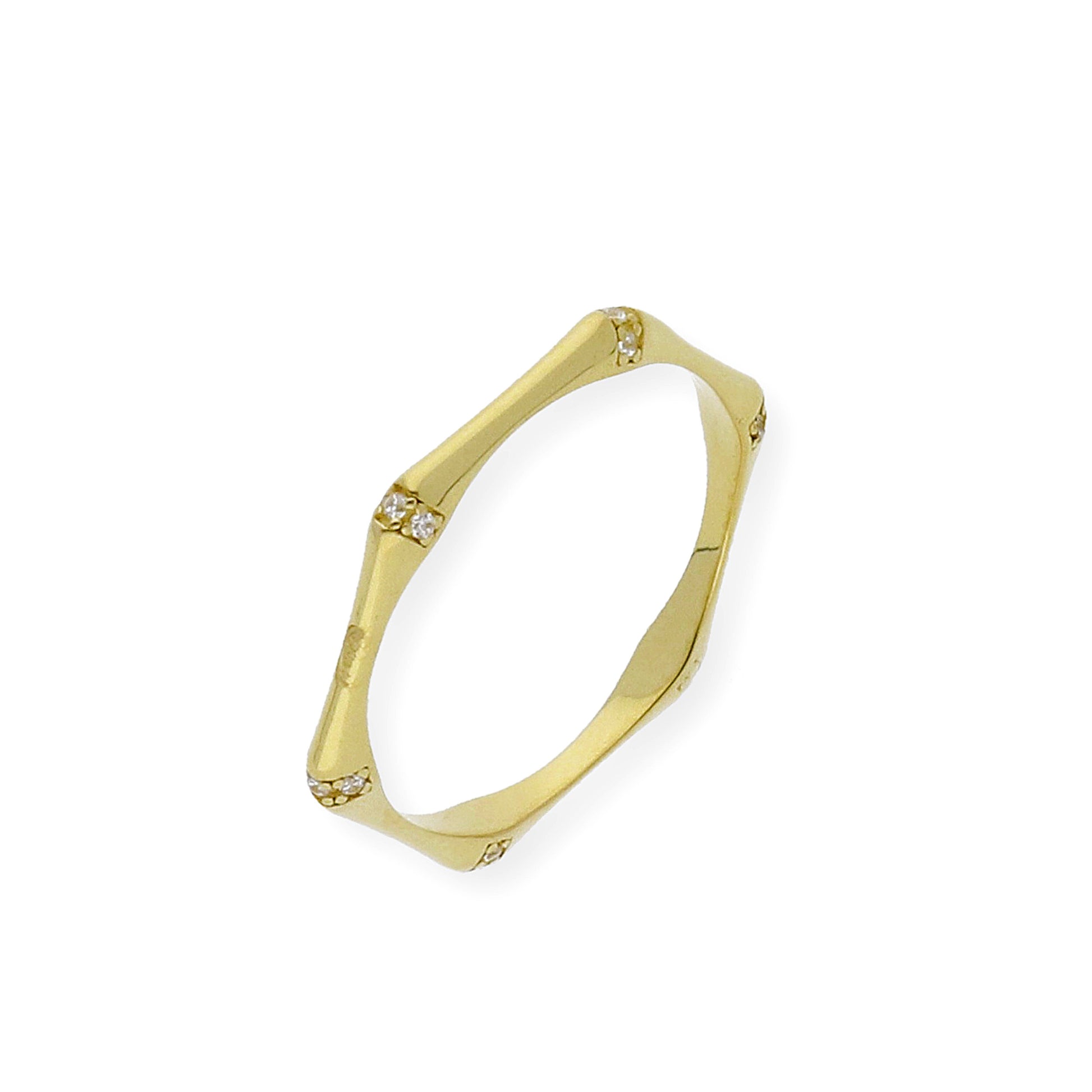 Anillo Hexágono en Oro 18k y Circonitas