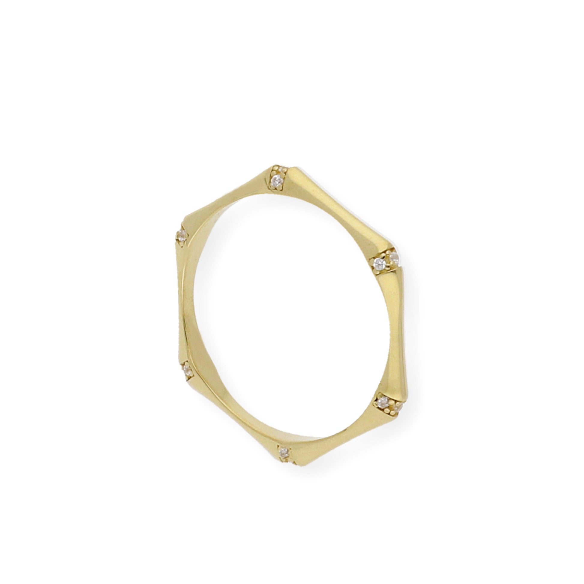Anillo Hexágono en Oro 18k y Circonitas