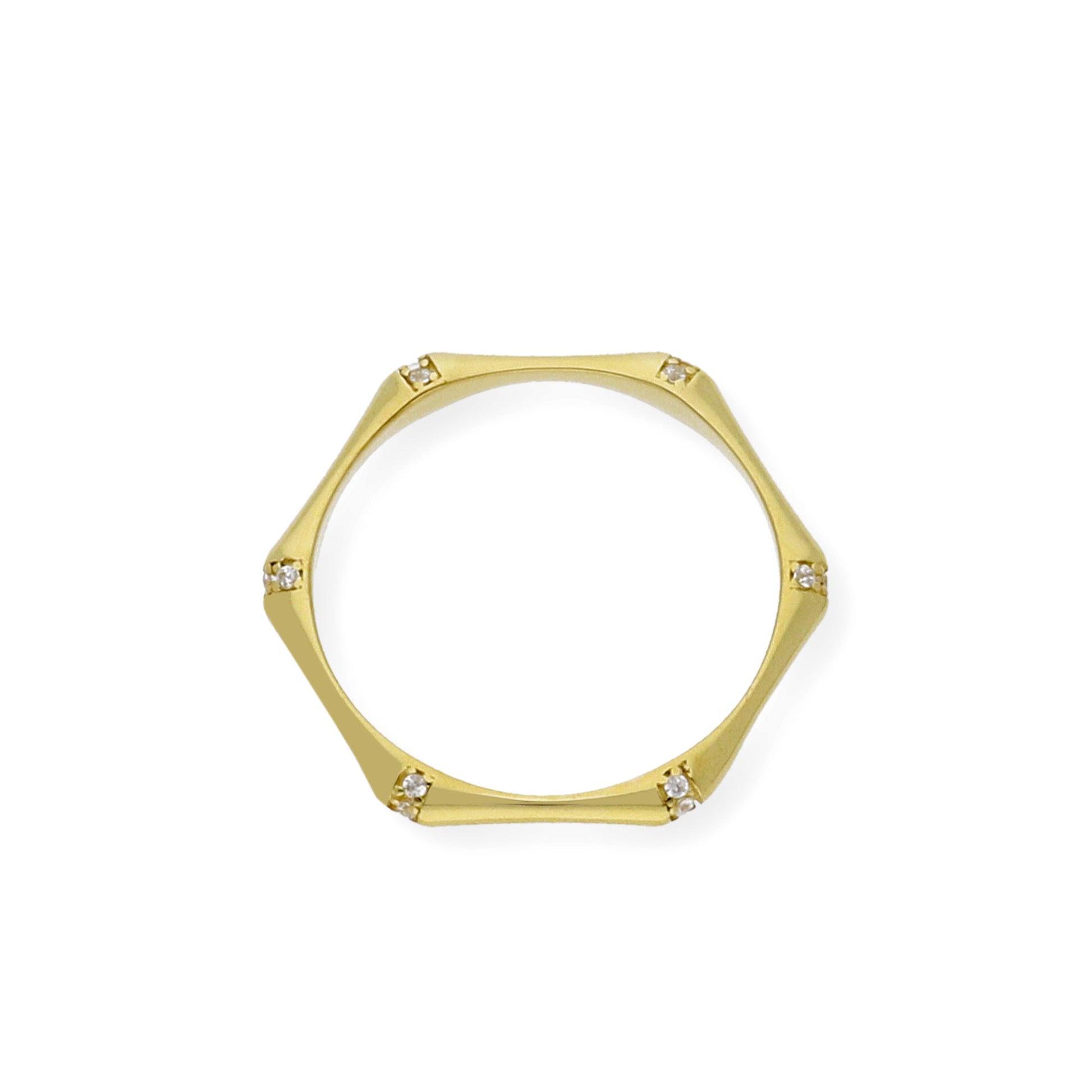 Anillo Hexágono en Oro 18k y Circonitas