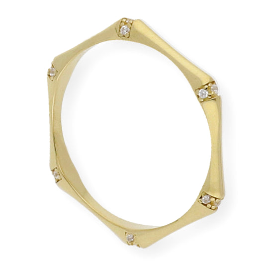 Anillo Hexágono en Oro 18k y Circonitas