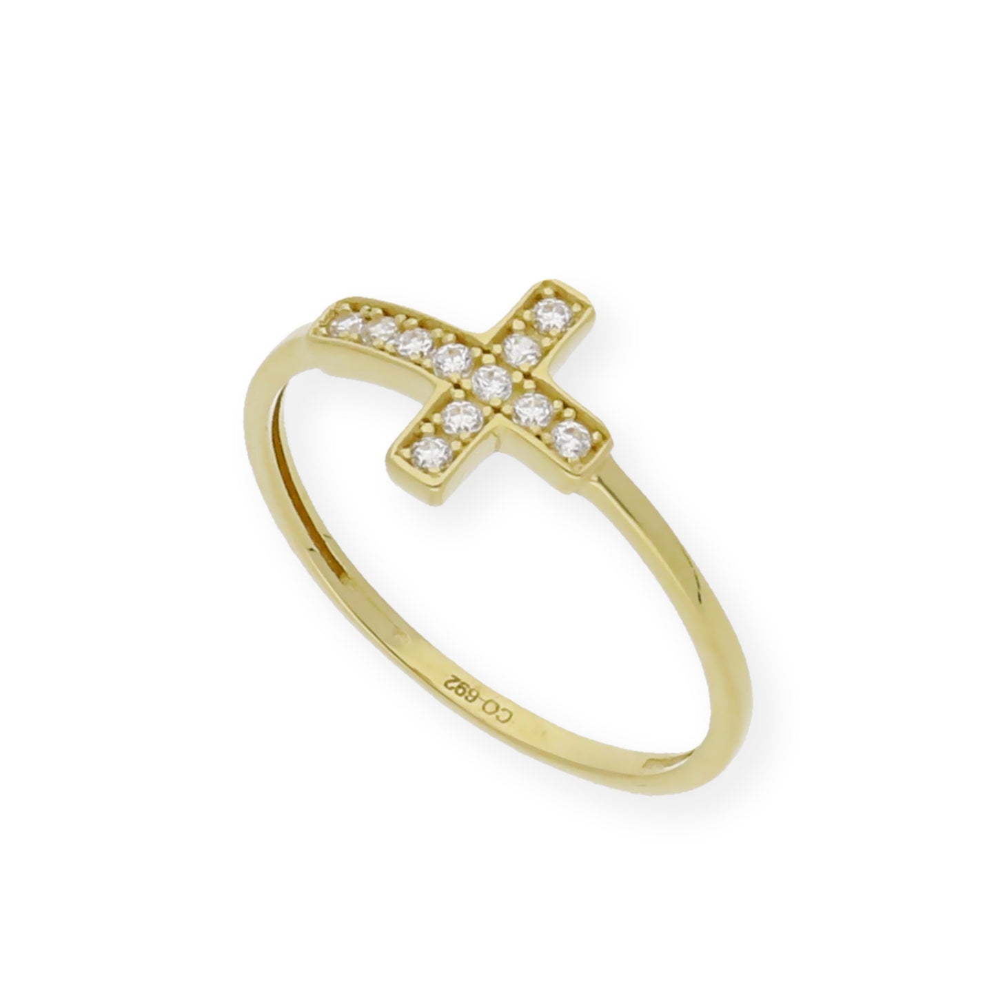 Anillo Cruz Grande en Oro 18k y Circonitas