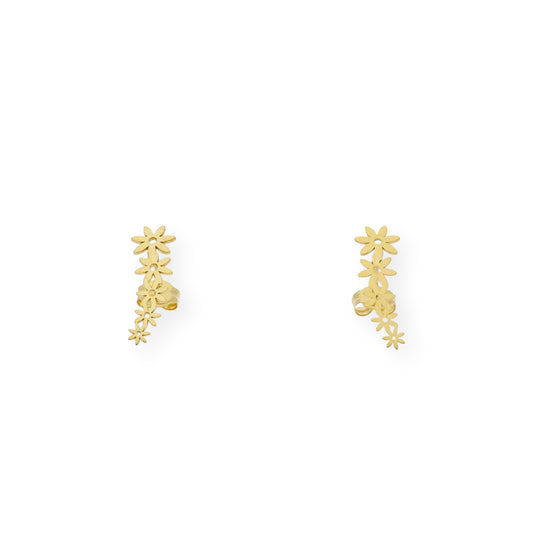 Pendientes Trepador con Diseño de Flores en Oro 18k
