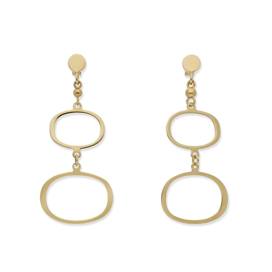 Pendientes Doble Círculo Ovalado en Oro de Ley 18K