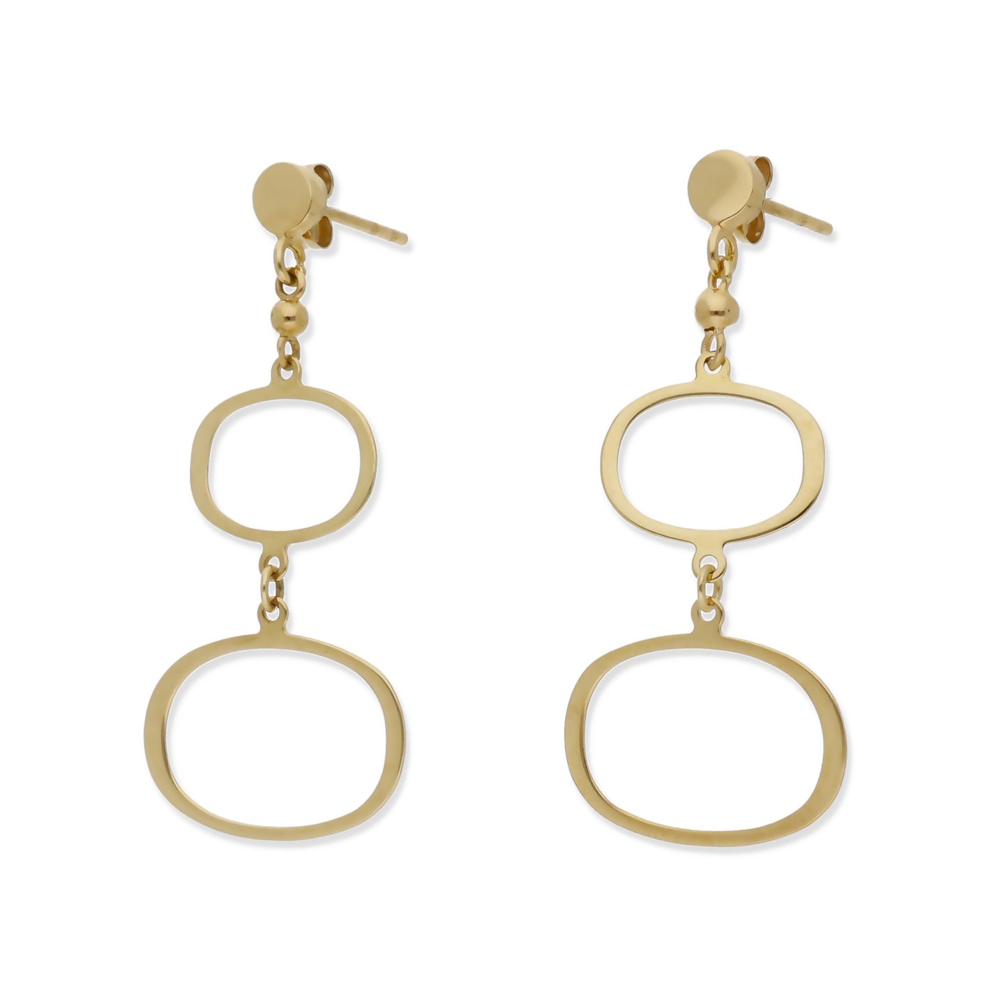 Pendientes Doble Círculo Ovalado en Oro de Ley 18K