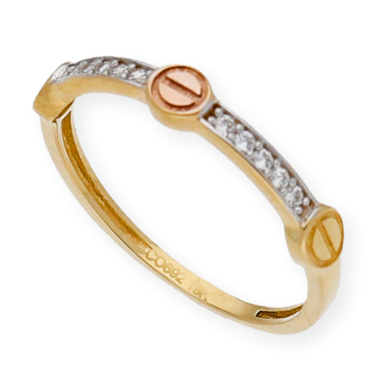 Anillo Tornillo en Oro 18k y Circonitas