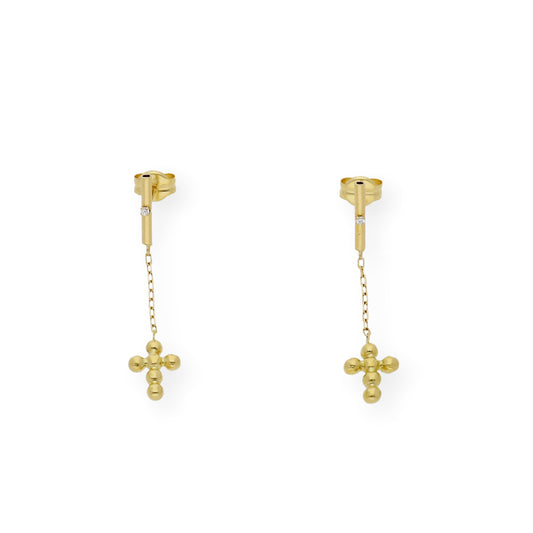 Pendientes Largos y Diseño de Cruz en Oro 18k