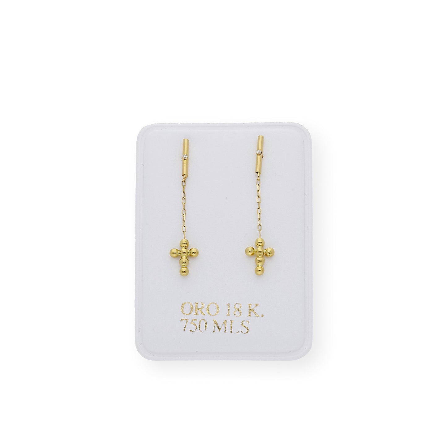 Pendientes Largos y Diseño de Cruz en Oro 18k