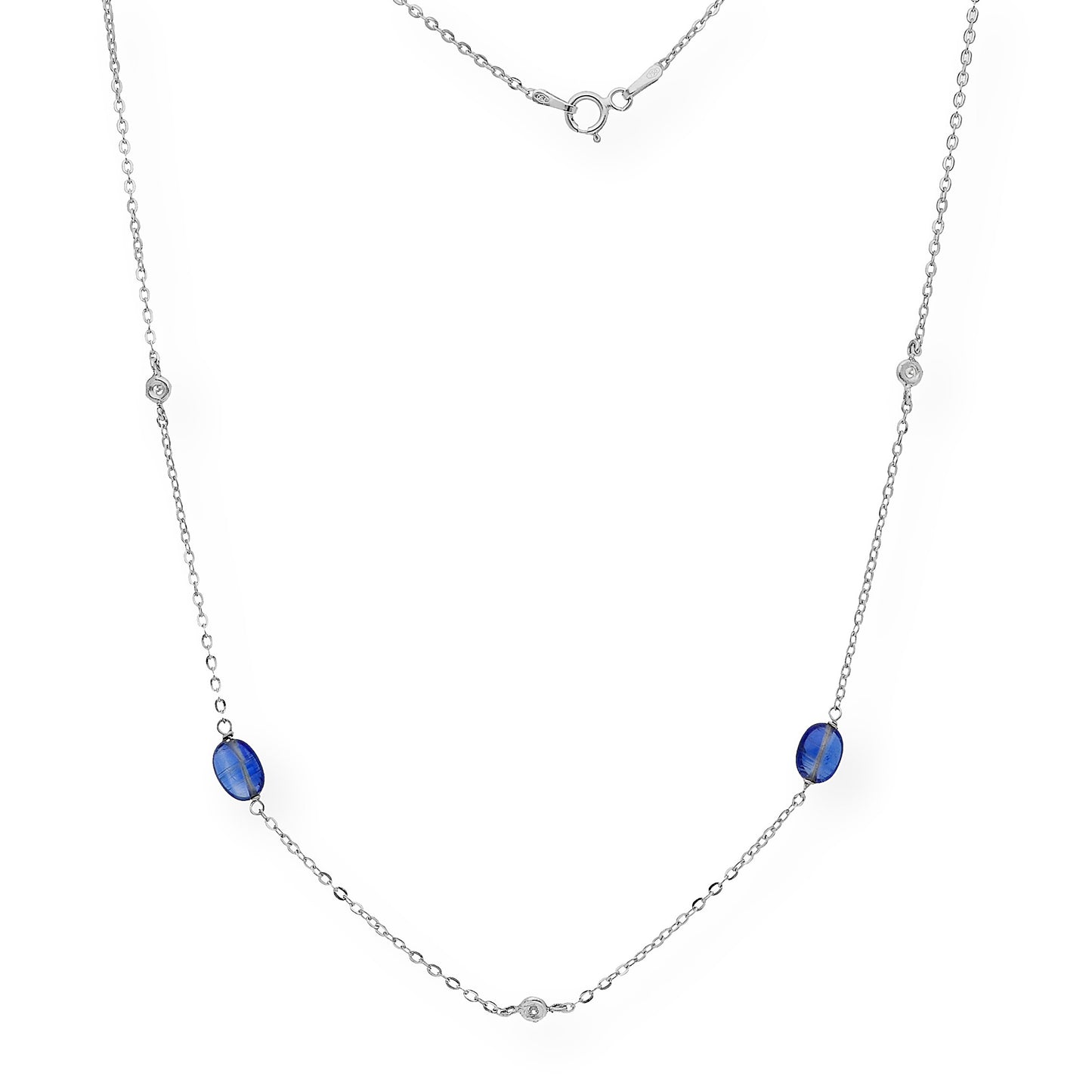 Collar con Zafiros y Diamantes en Oro blanco 18k