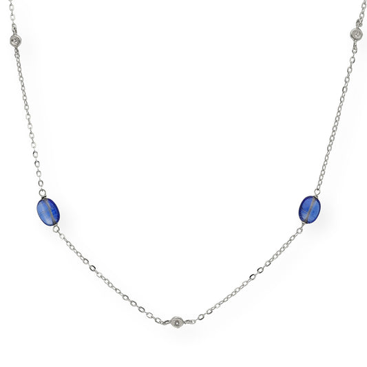 Collar con Zafiros y Diamantes en Oro blanco 18k