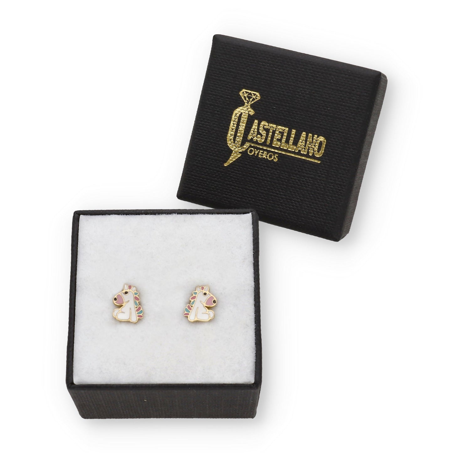 Pendientes Bebé Unicornio Peluche Esmaltado de Oro 18K