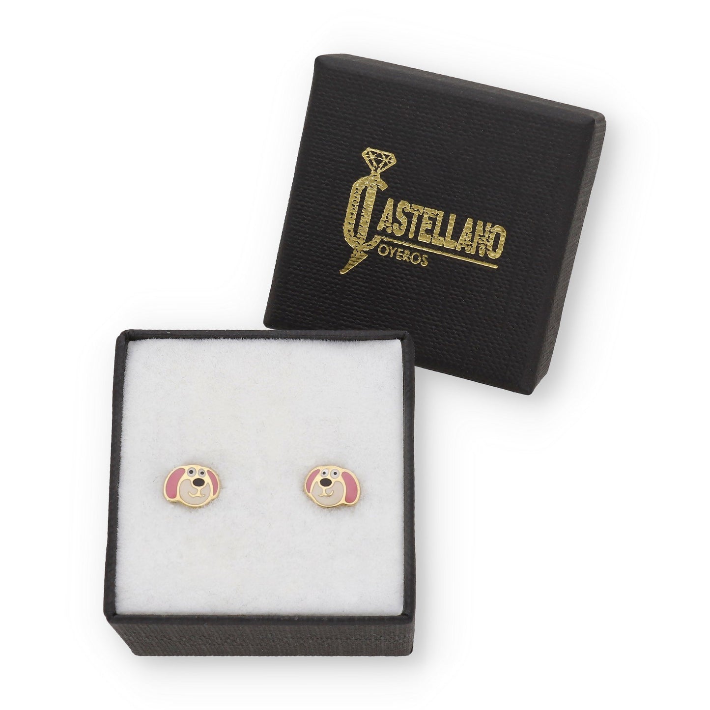 Pendientes Bebé Perrito Esmaltado de Oro 18K