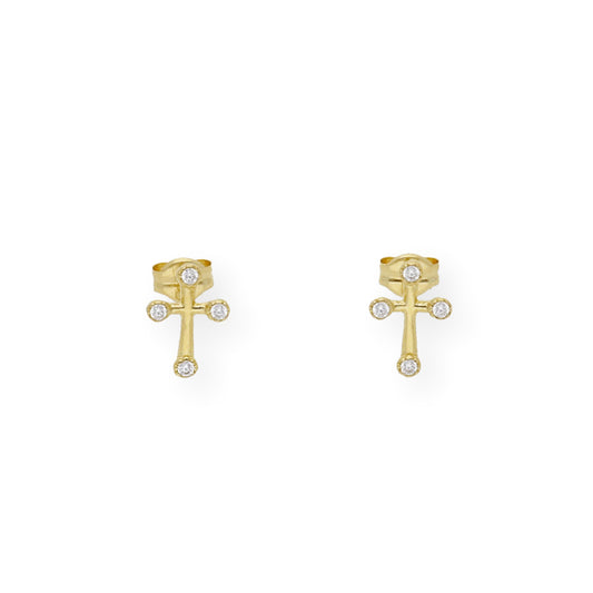 Pendientes cruz con circonita en Oro 18K