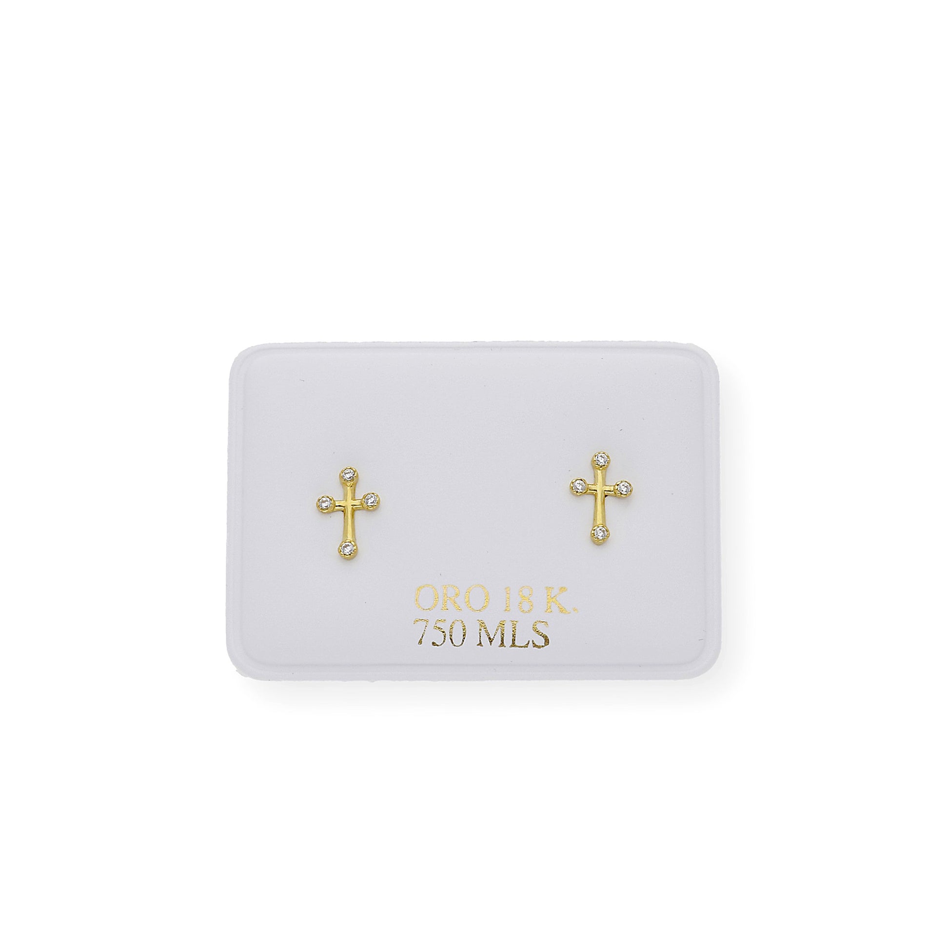 Pendientes cruz con circonita en Oro 18K