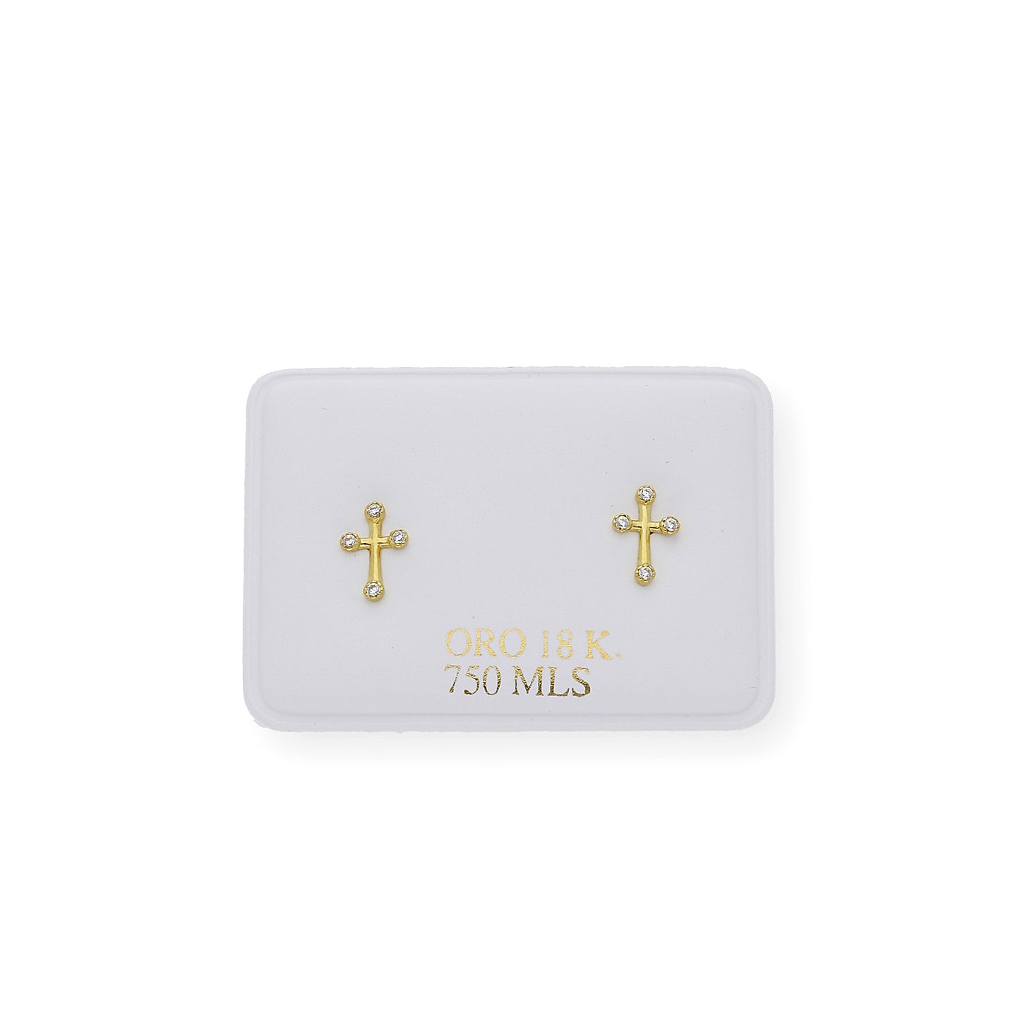 Pendientes cruz con circonita en Oro 18K