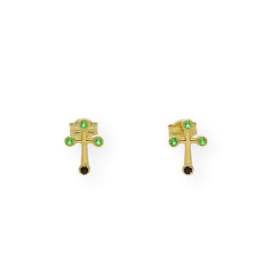 Pendientes cruz con Esmeraldas y Zafiro Oro 18K