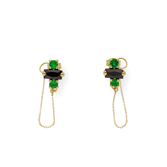 Pendientes piedras semipreciosas verde y negra Oro 18K