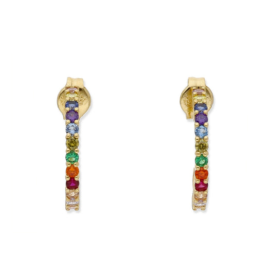 Pendientes Iris Medio Aro con Circonitas de Color y Oro 18k