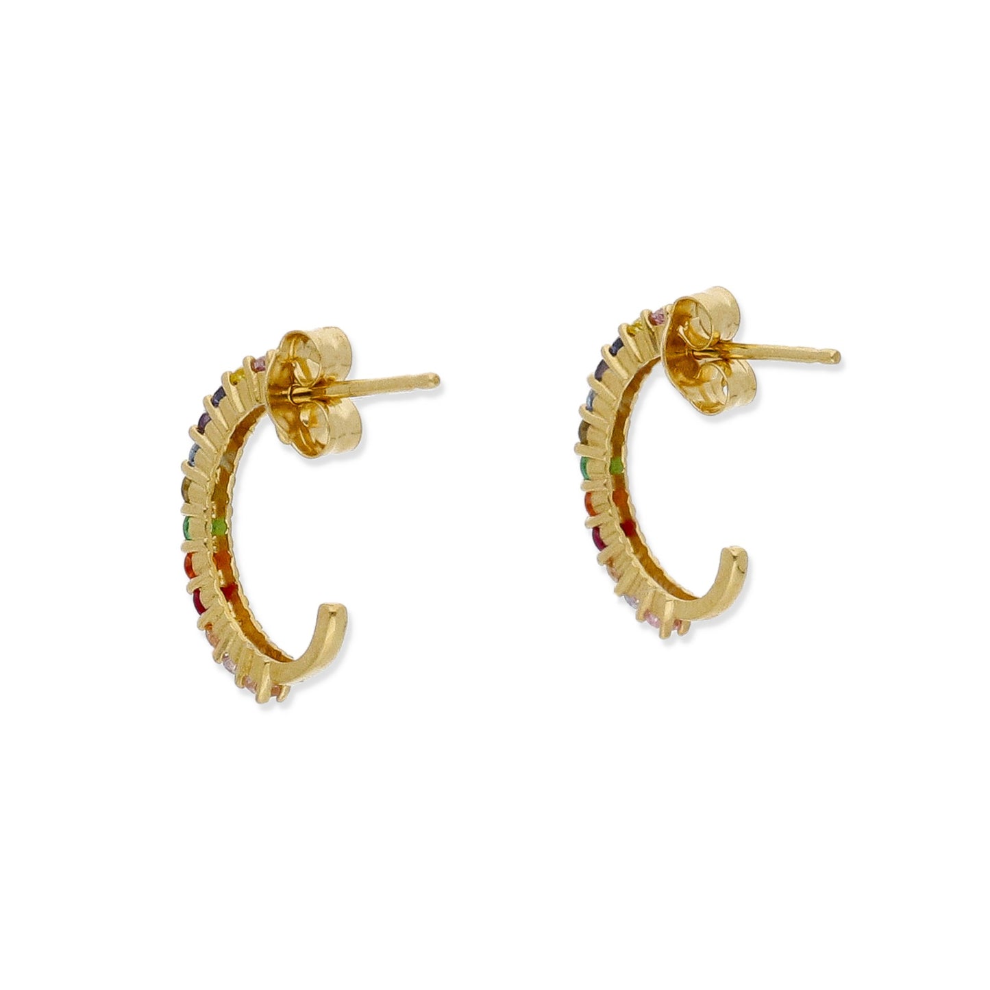 Pendientes Iris Medio Aro con Circonitas de Color y Oro 18k