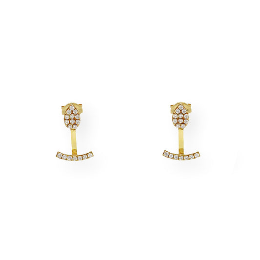 Pendiente lagrima y barra de circonita Oro 18K