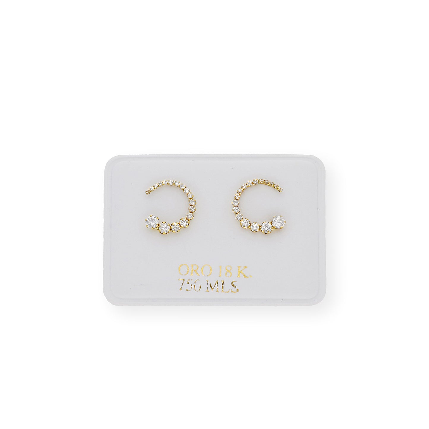 Pendientes Luna invertida con circonitas Oro 18k