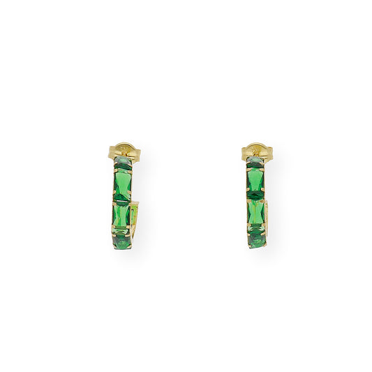 Pendientes Aro en Oro 18k con gemas semipreciosas verdes