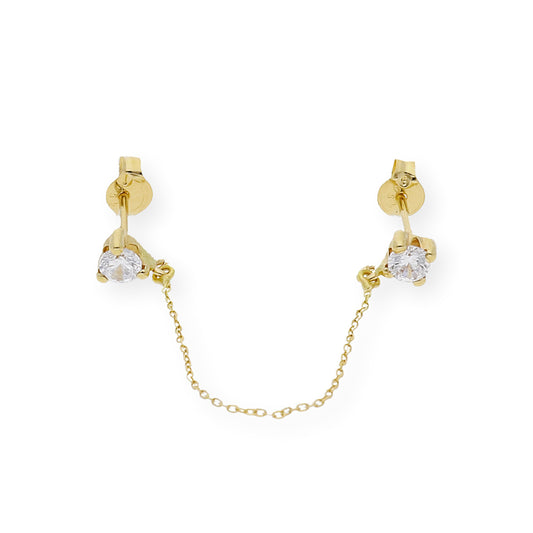 Pendiente circonitas y cadena Oro 18k