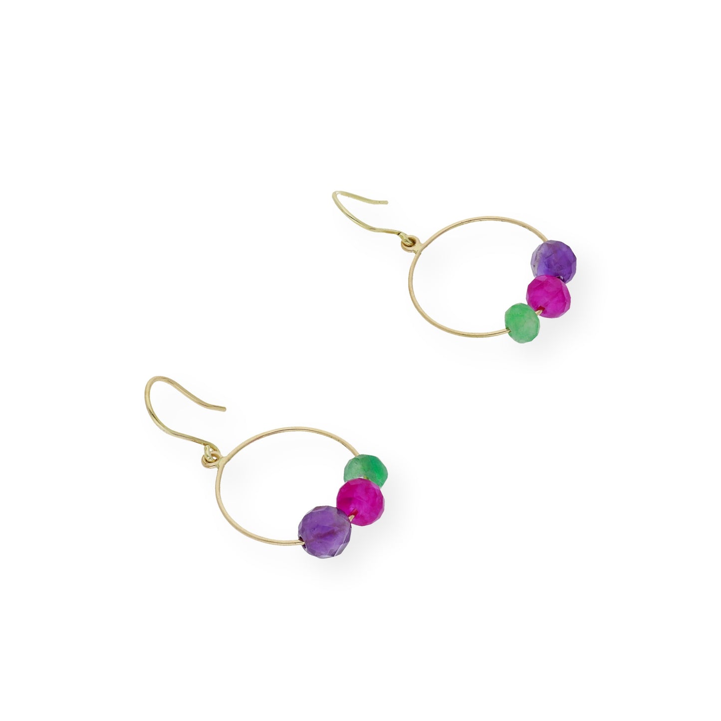 Pendientes Aro con Amatistas, Rubíes y Esmeraldas en Oro 18k