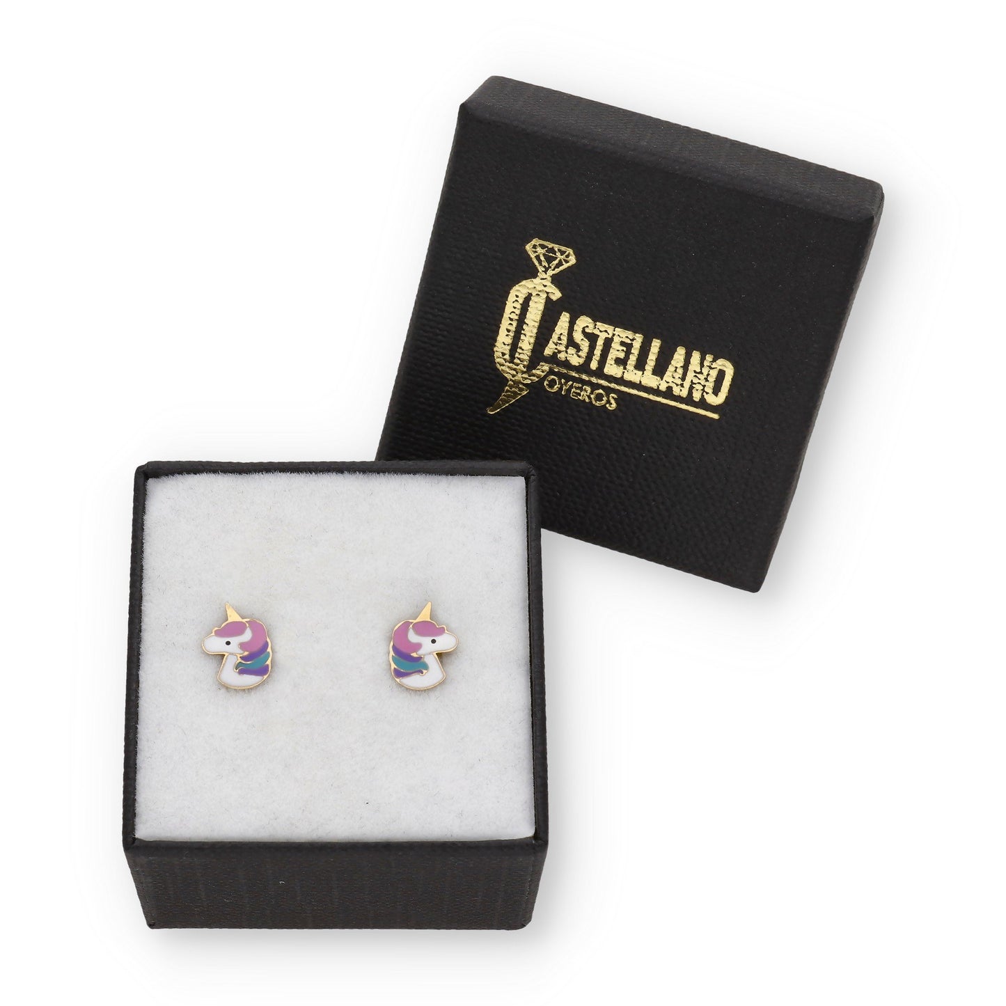 Pendientes Bebé Unicornio Esmaltado de Oro 18K
