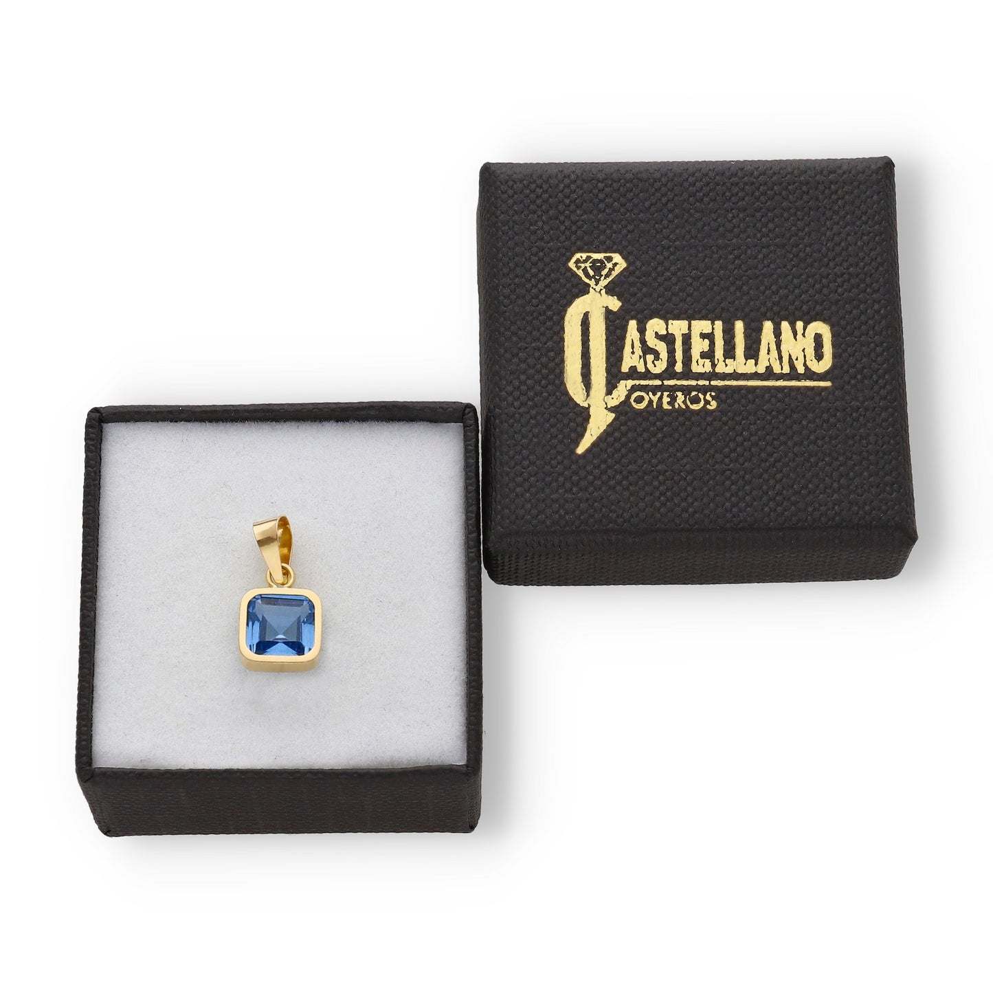 Colgante de Botón Cuadrado en Oro de Ley 18K con Color Topacio Azul