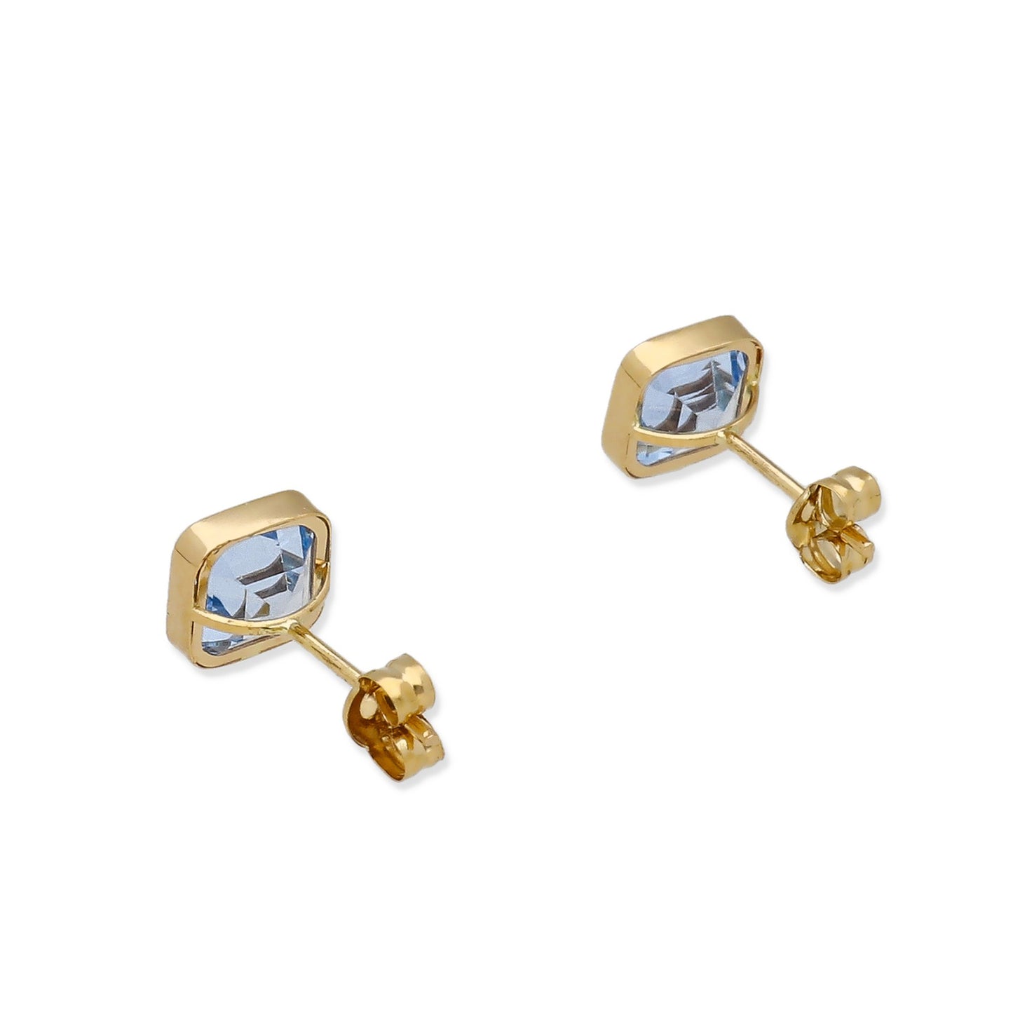 Pendientes de Botón Cuadrado en Oro de Ley 18K con Aguamarina