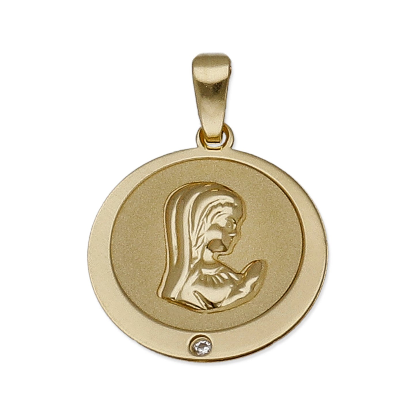 Medalla Virgen Niña en Oro 18K con Circonita