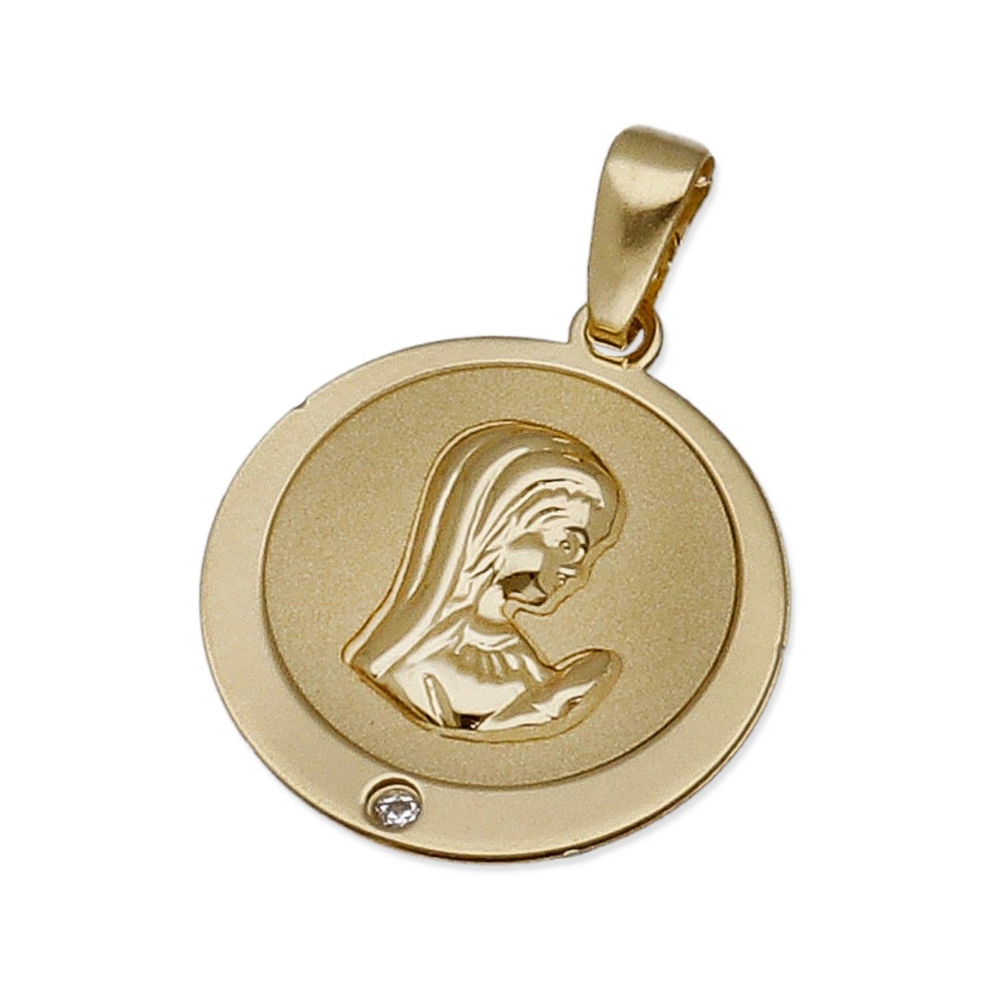 Medalla Virgen Niña en Oro 18K con Circonita