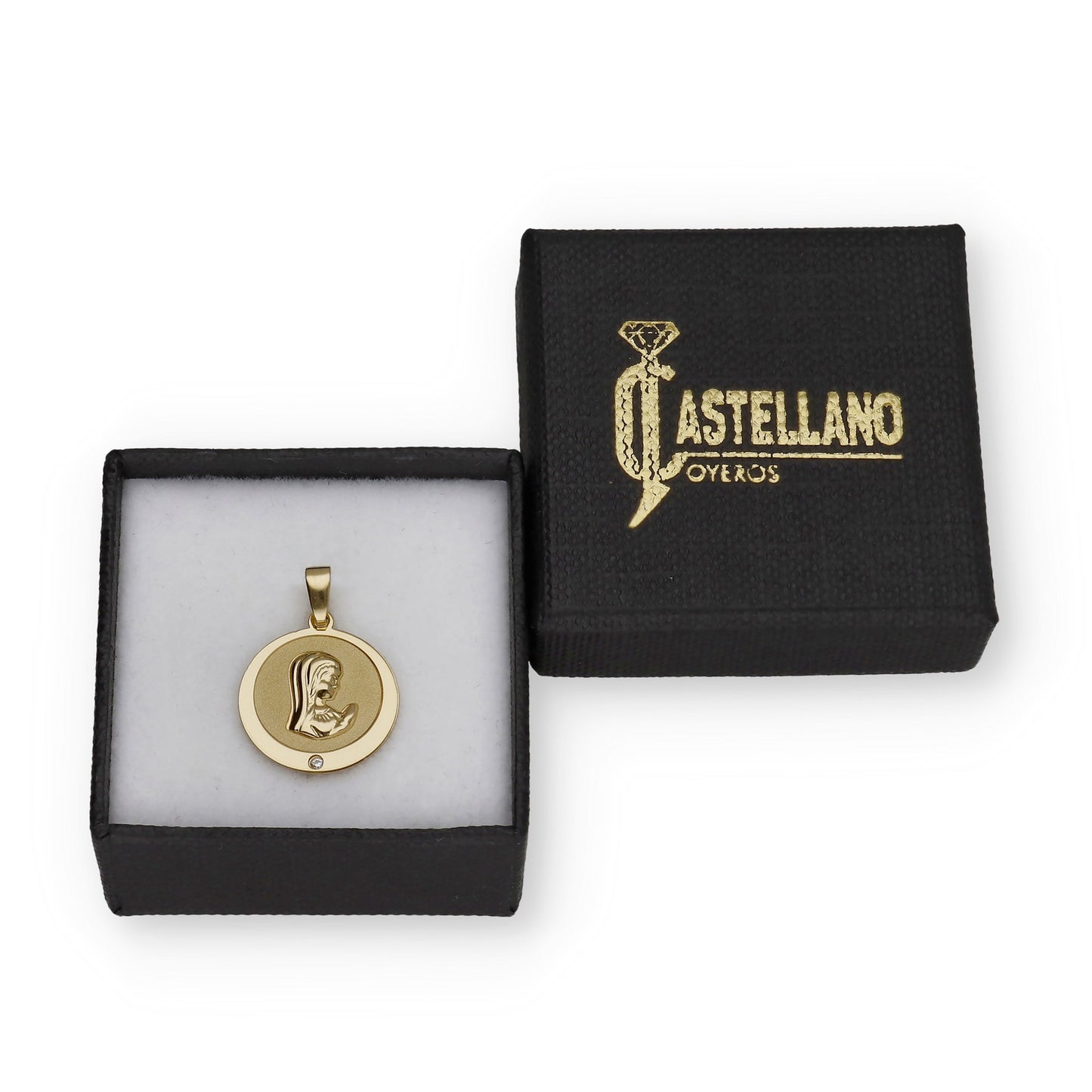 Medalla Virgen Niña en Oro 18K con Circonita