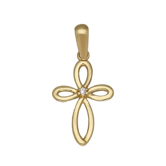 Cruz Moderna en Oro 18k y Circonita Central Modelo Pombal