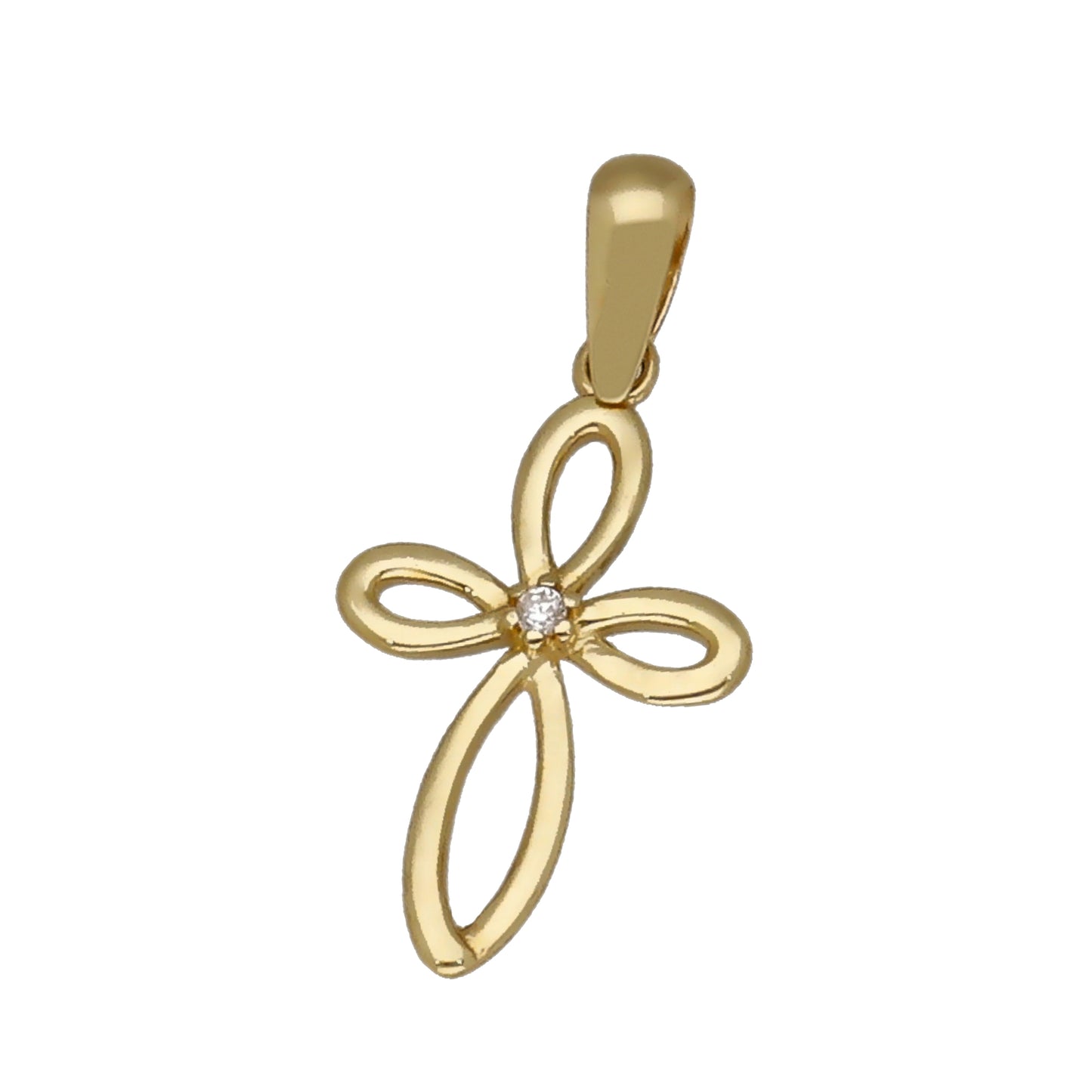 Cruz Moderna en Oro 18k y Circonita Central Modelo Pombal