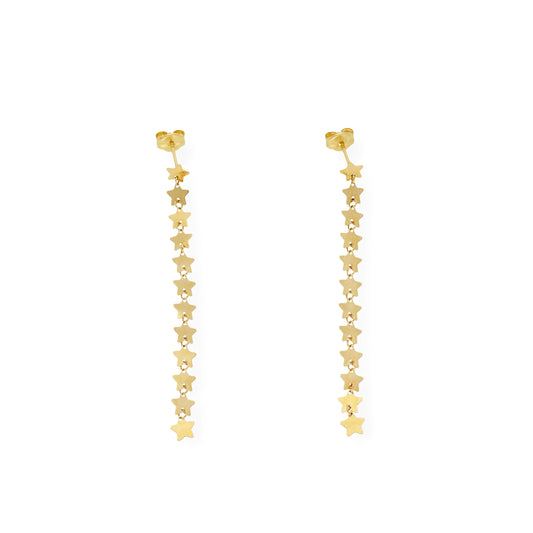 Pendientes Largos Diseño de Estrellas en Oro 18k