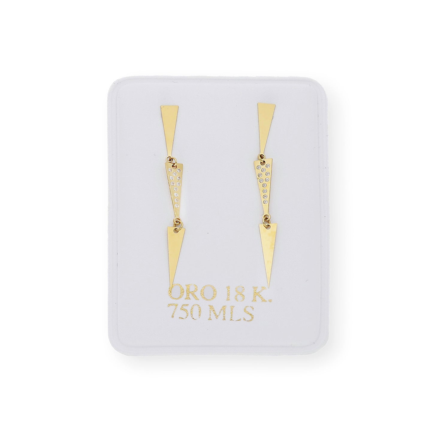 Pendientes Largos Diseño de Flechas en Oro 18k y Circonitas