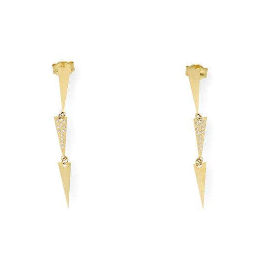Pendientes Largos Diseño de Flechas en Oro 18k y Circonitas