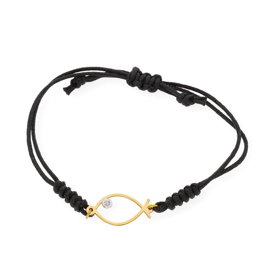 Pulsera Macramé Modelo Pez en Oro 18k y Diamante