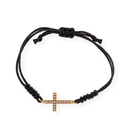 Pulsera Macramé Cruz en Oro de Ley 18k y Diamantes