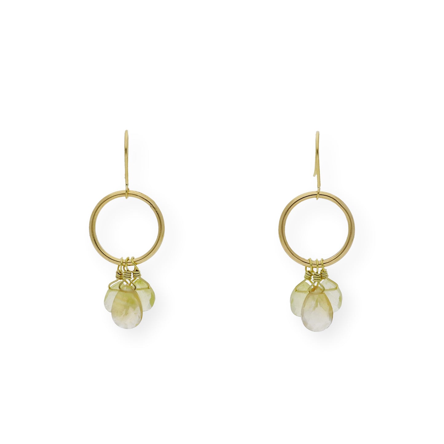 Pendientes Aro con Cuarzo Limón en Oro 18k