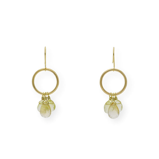 Pendientes Aro con Cuarzo Limón en Oro 18k