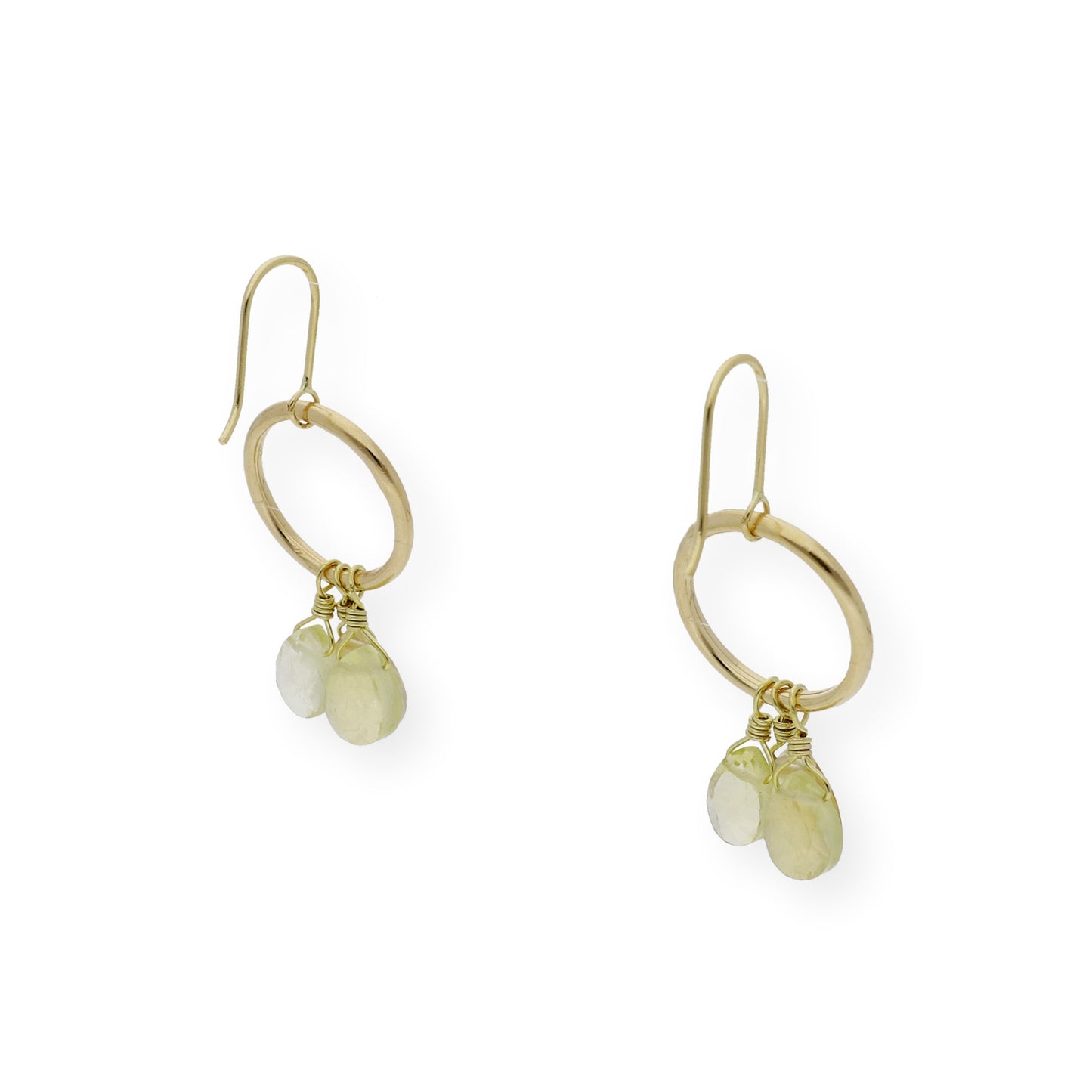 Pendientes Aro con Cuarzo Limón en Oro 18k